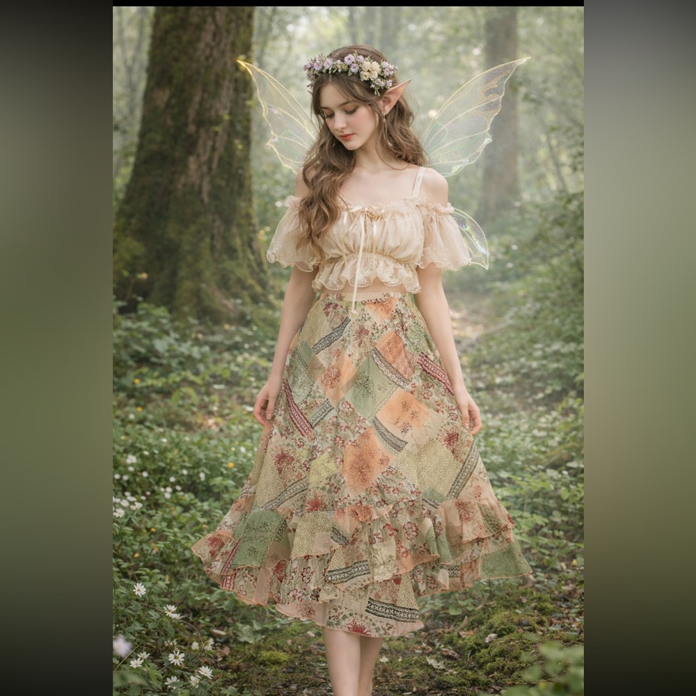 Vintage Floral Patchwork Fairy Skirt Size tag missing